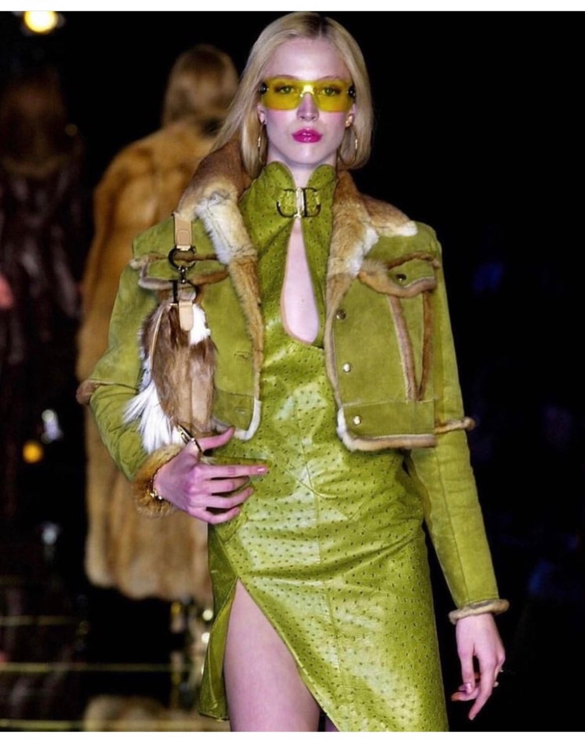 Christian Dior Ostrich leather fur trim pants